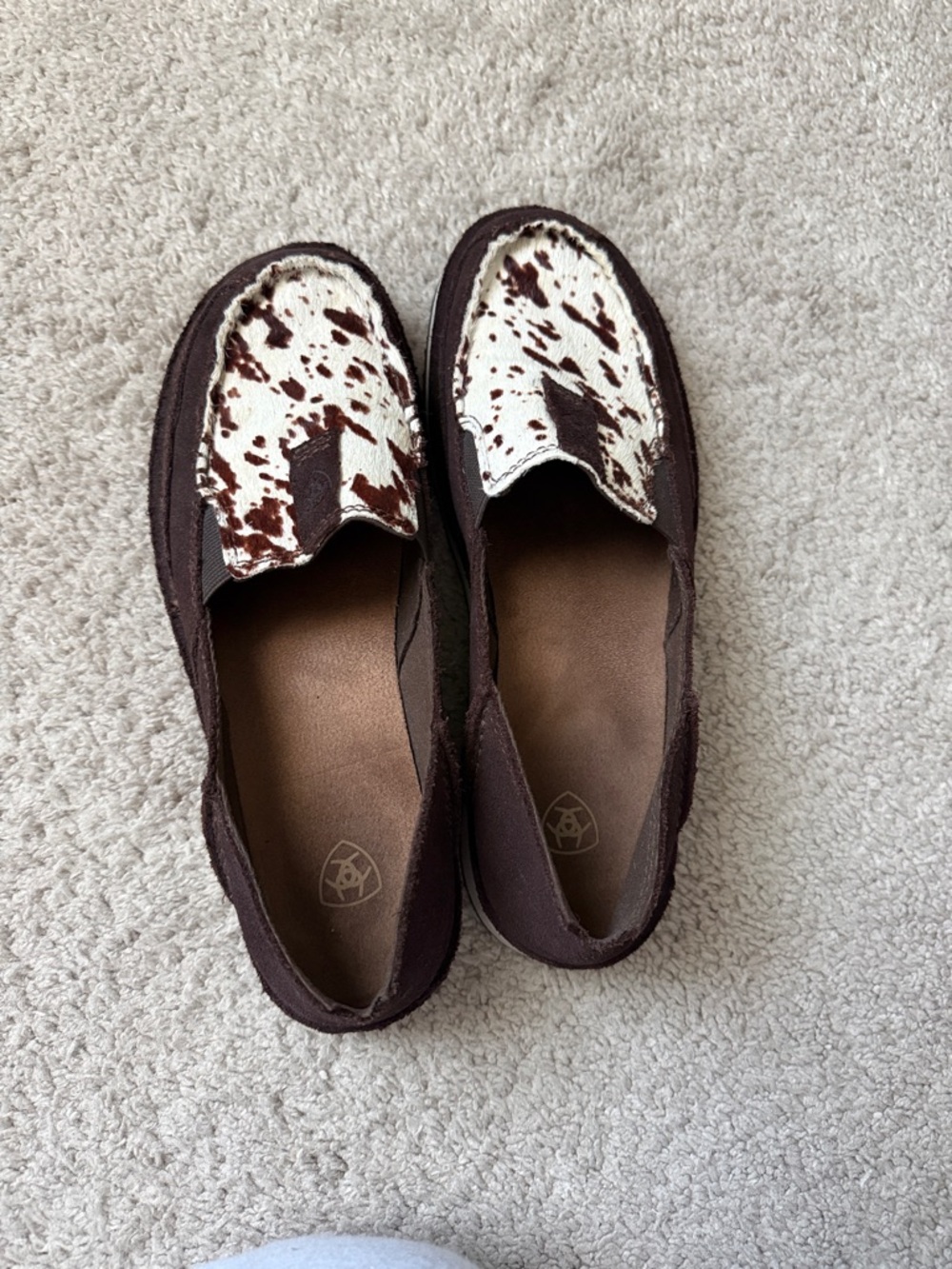 Ariat Brown and White Cowhide Slip-On Shoes - Picture 3 of 3